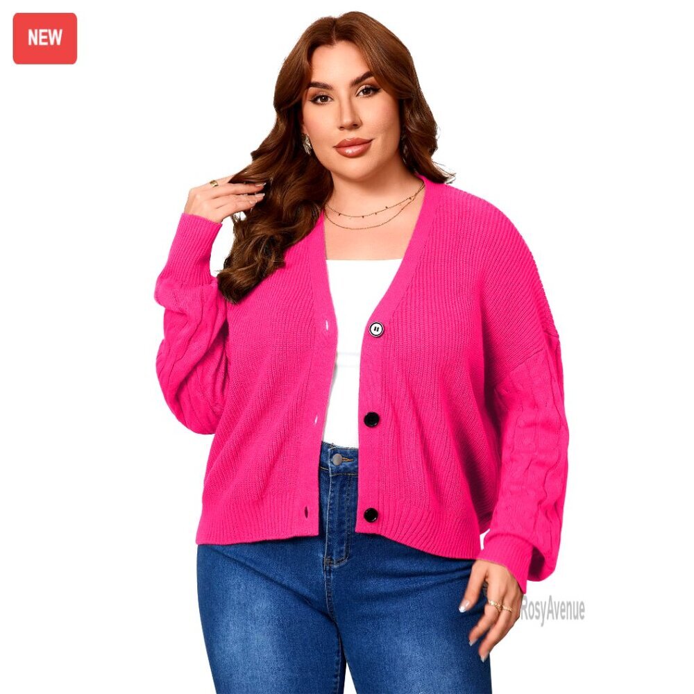 Oversized Button Up Cardigan Long Sleeve Cropped Open Front Plus Size Sweater